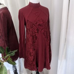Xhilaration Maroon High Neck Long Sleeve Dress